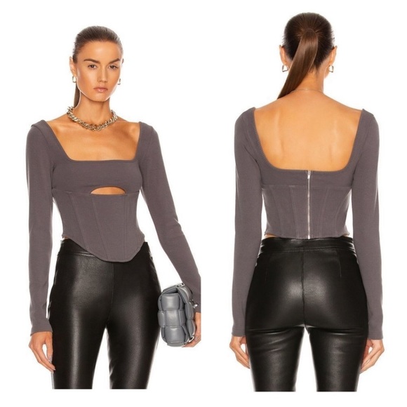 Atoir Alpha Crop Top Size Large NWT! Gray Corset Peephole Crop Shirt - Picture 16 of 16